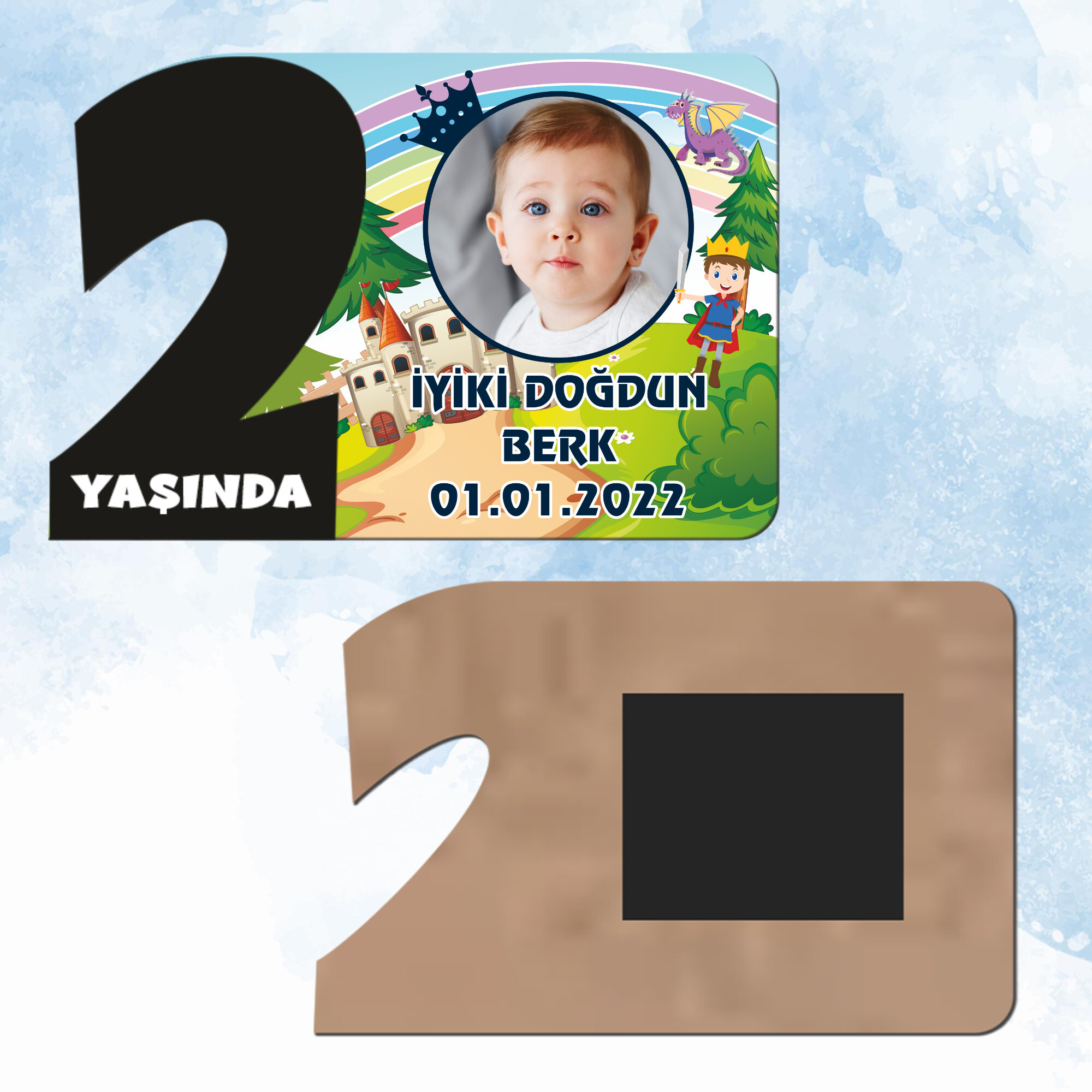 Prens Tasarım 2 Yaşında Siyah Rakam Magnet Ahşap