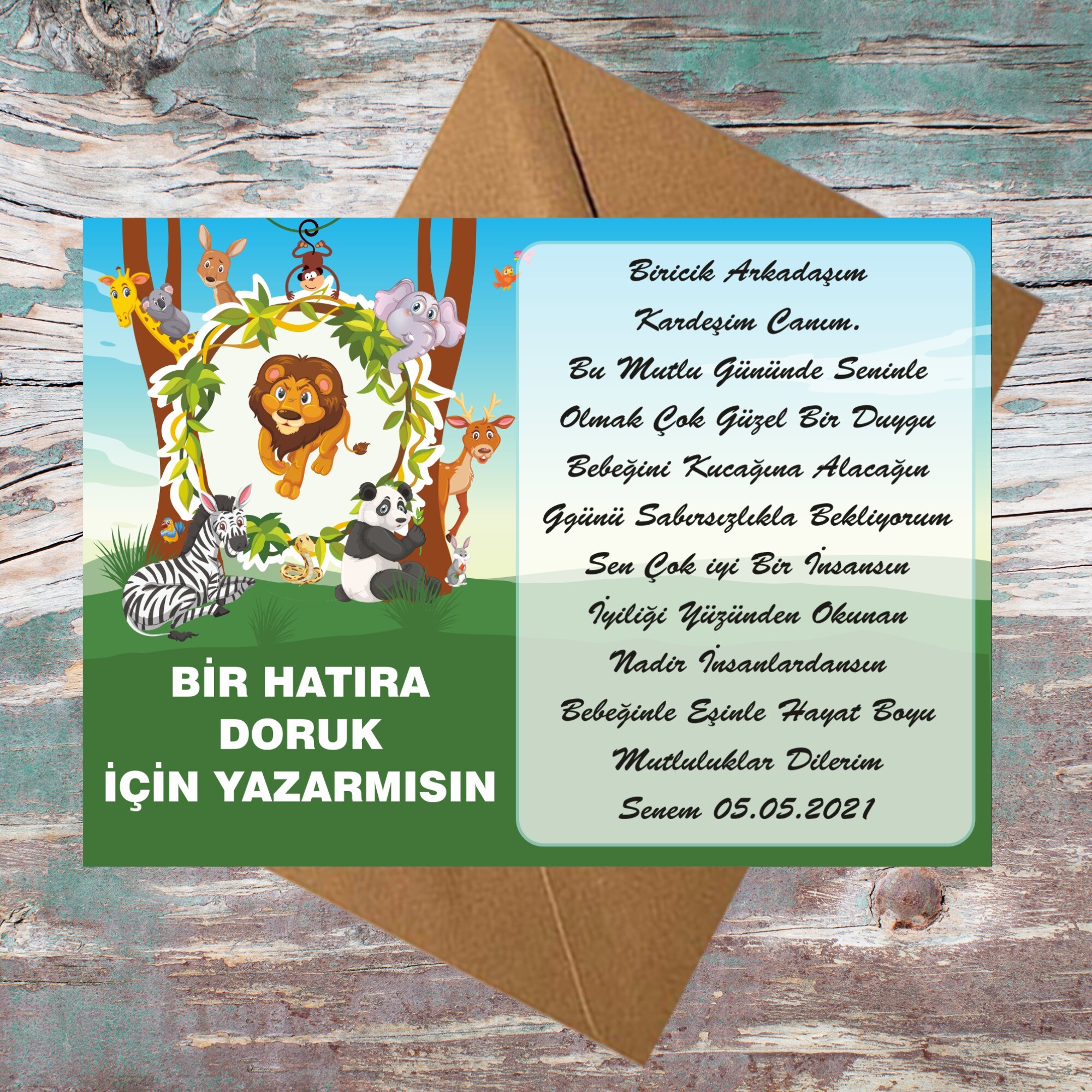 Safari Temalı Dilek Anı Hatıra Kartı Zarf Dahil