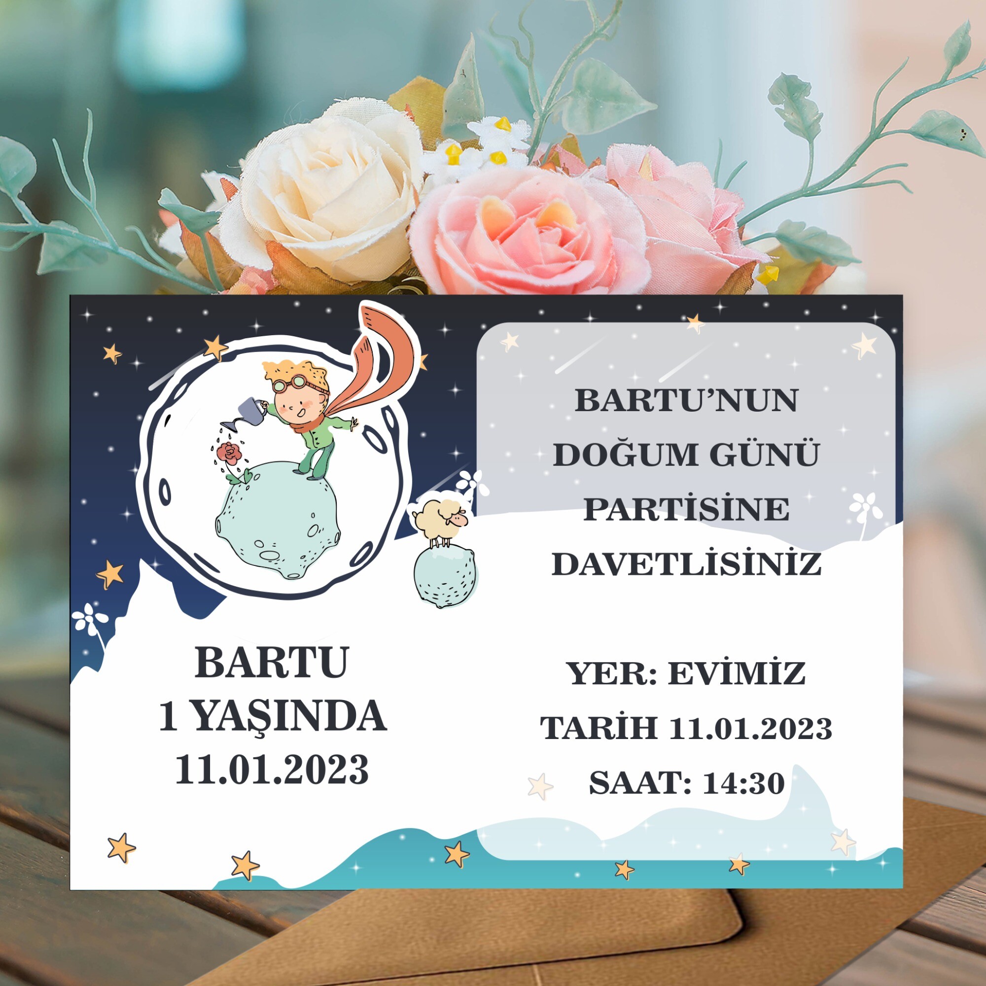 Küçük Prens Parti Davetiyesi Zarf Dahil