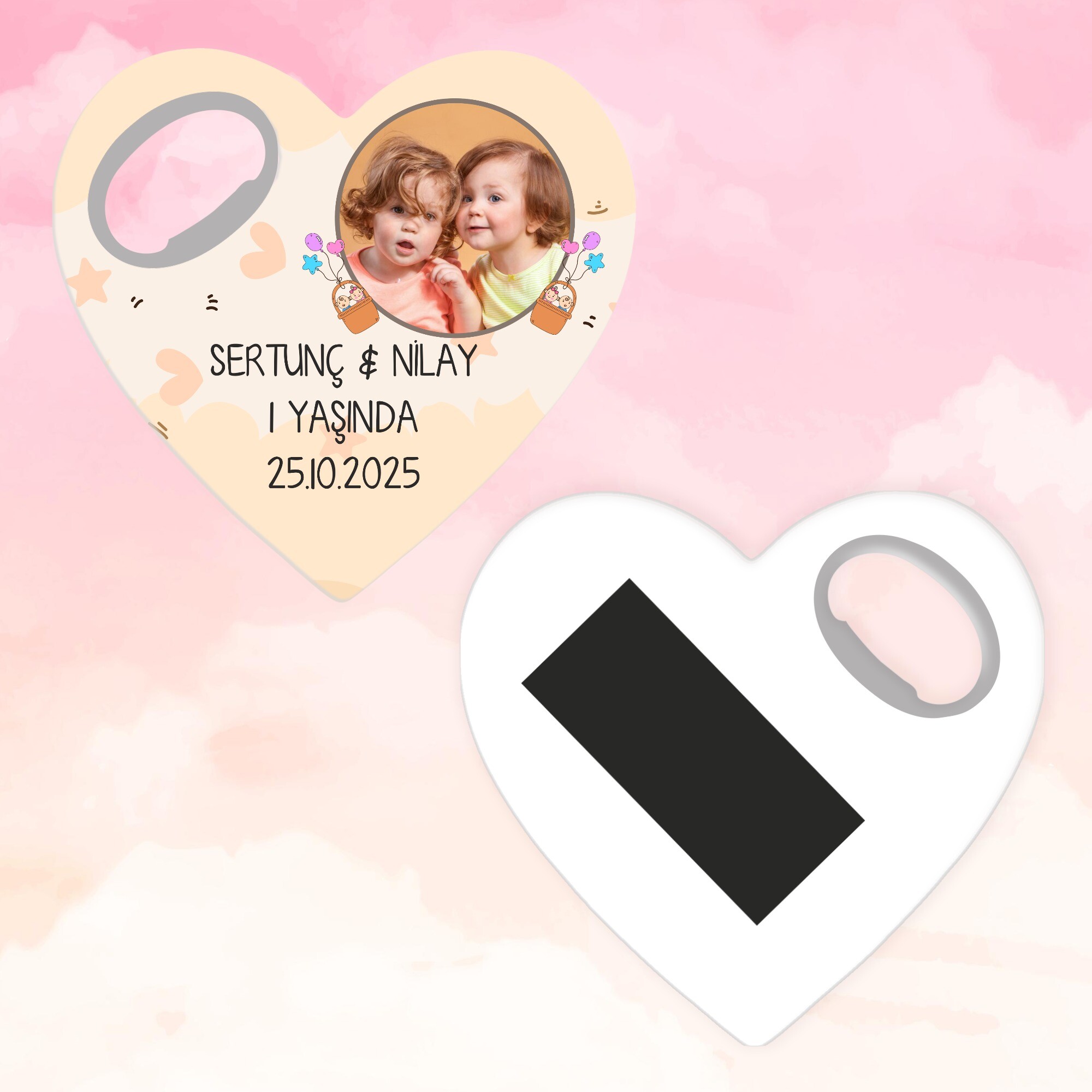 İkiz Bebek Açacaklı Kalp Magnet