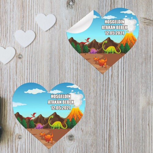 Dinazor Temalı Kalp Şeklinde Sticker Etiket