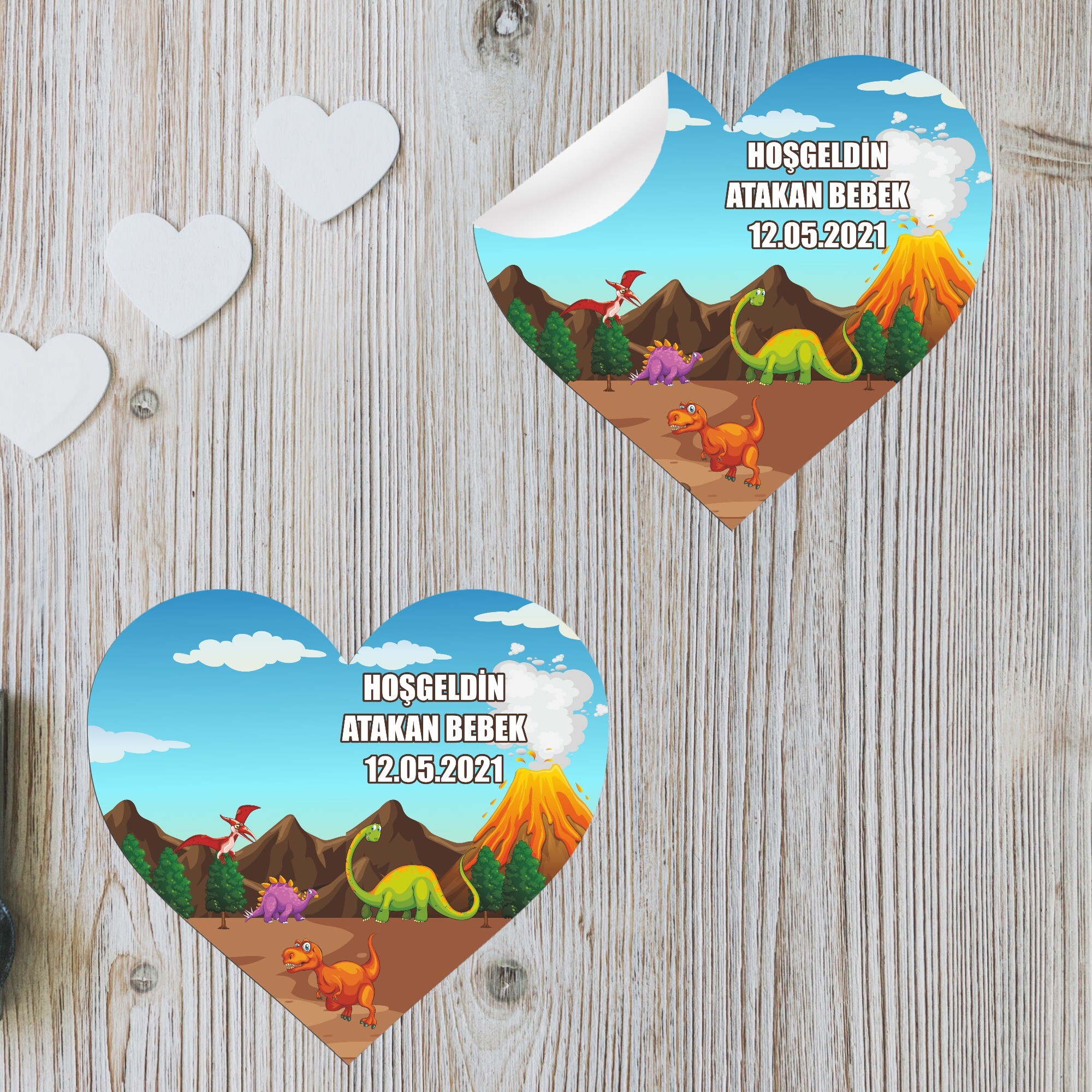 Dinazor Temalı Kalp Şeklinde Sticker Etiket