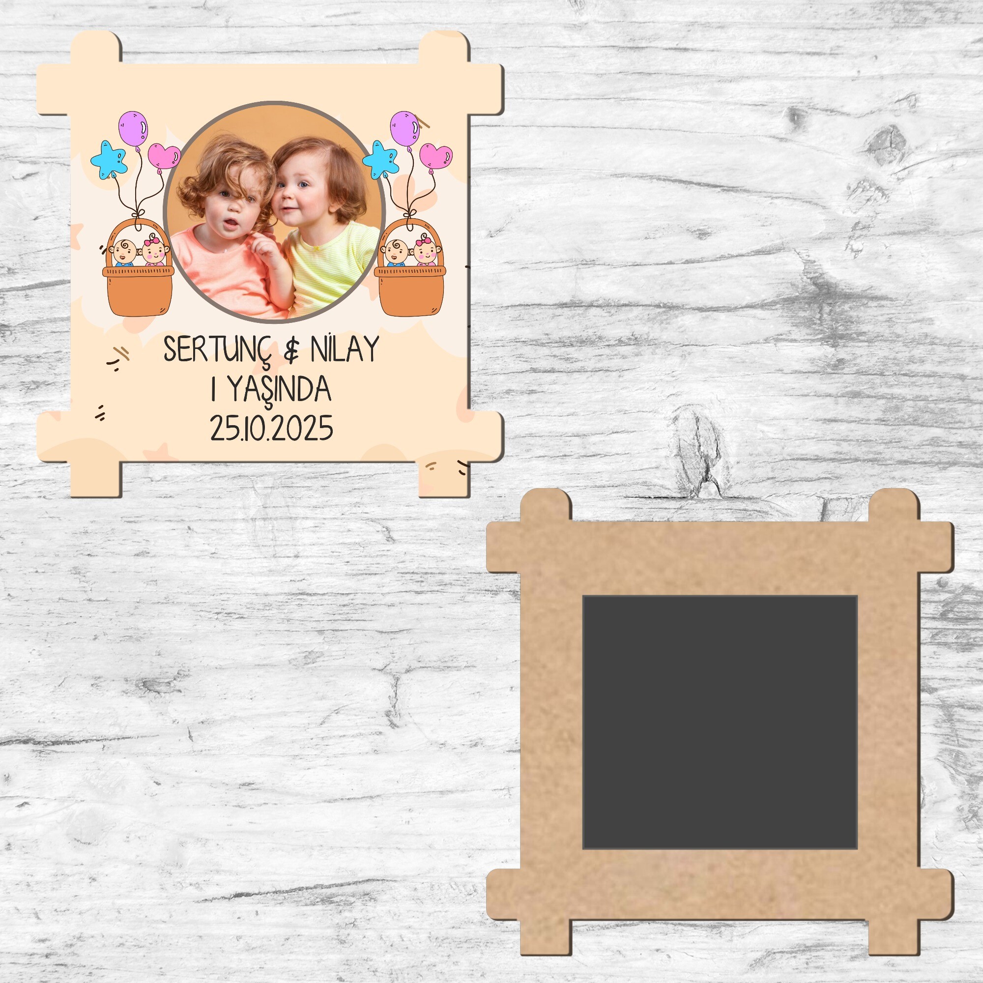İkiz Bebek Ahşap Çit Şeklinde Magnet