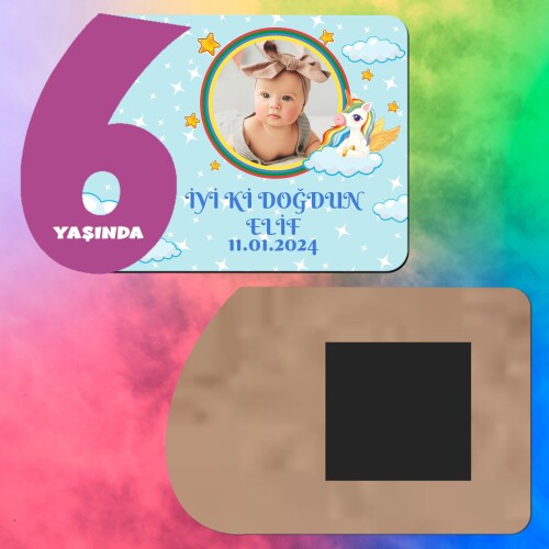 Unicornlu 6 Yaş İçin Mor Rakamlı Ahşap Magnet Baskı