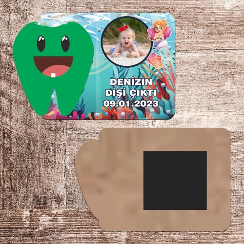 Deniz Kızı Artık Isırabilirim Magnet Ahşap Yeşil