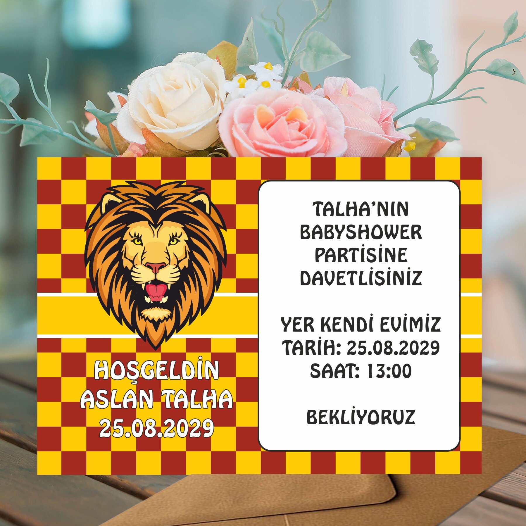 Aslan Cimbomlu Parti Davetiyesi Zarf Dahil