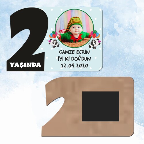 Panda Temalı 2 Yaşında Siyah Rakam Magnet Ahşap