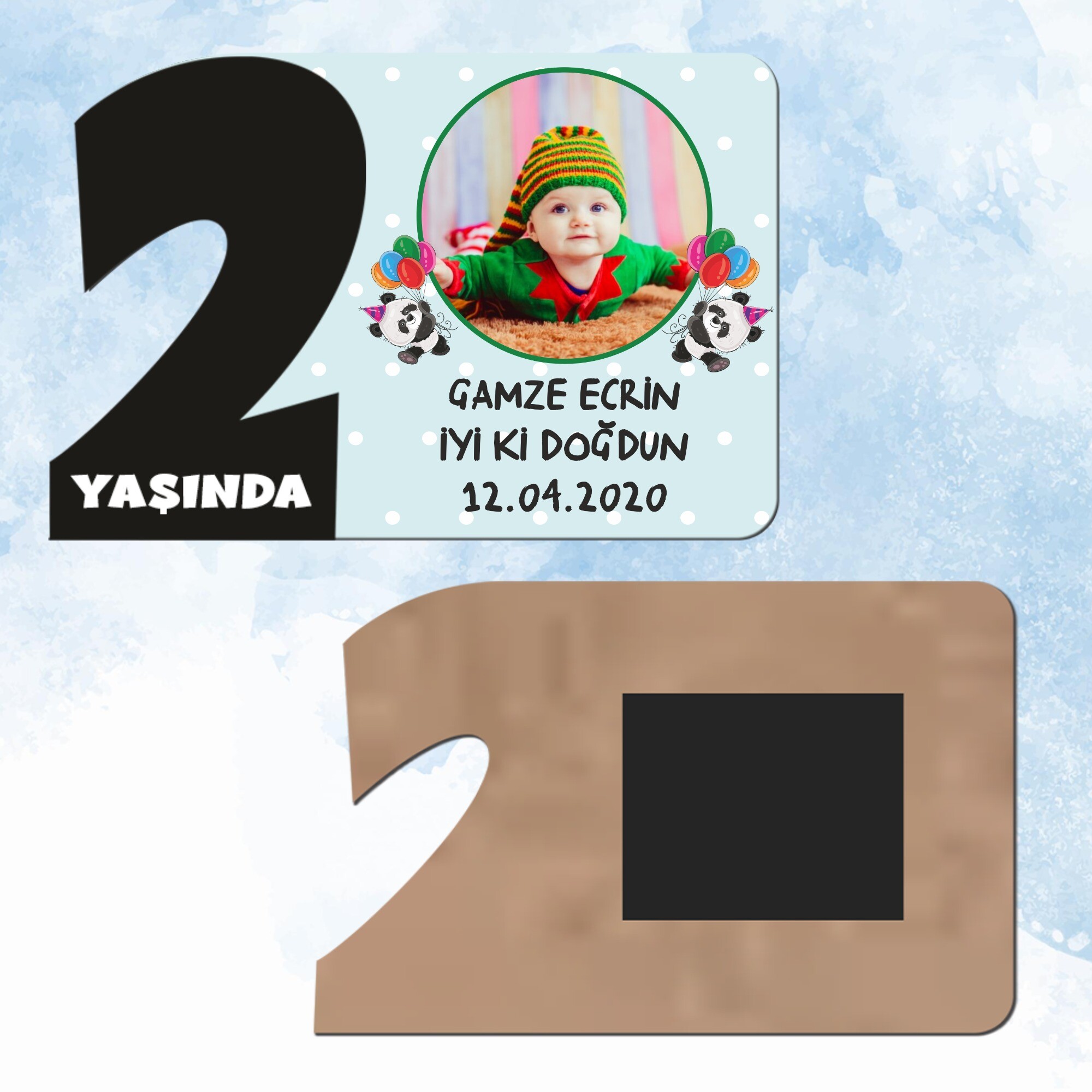 Panda Temalı 2 Yaşında Siyah Rakam Magnet Ahşap