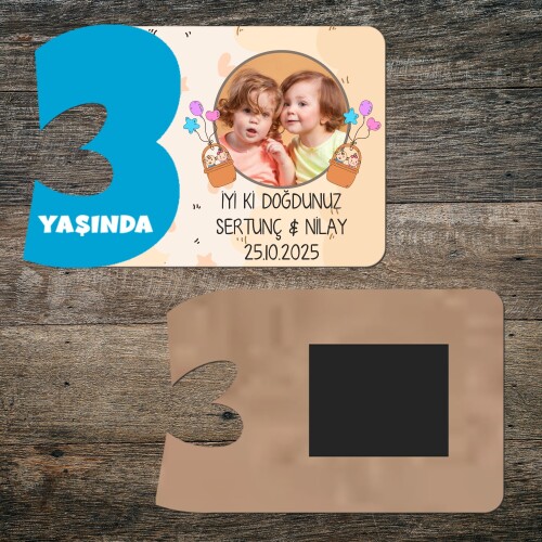 İkiz Bebek 3 Yaş İçin Mavi Rakamlı Yaş Magneti
