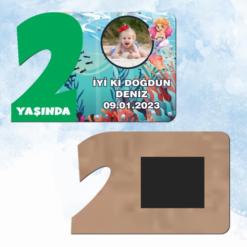Deniz Kızı Yeşil Rakamlı 2 Yaş Hediye Ahşap Magnet