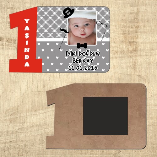 Little Man Küçük Adam Kırmızı Rakamlı 1 Yaş Ahşap Magnet