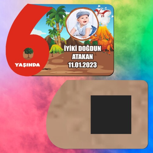 Dinazor Temalı 6 Yaş Kırmızı Rakamlı Ahşap Magnet