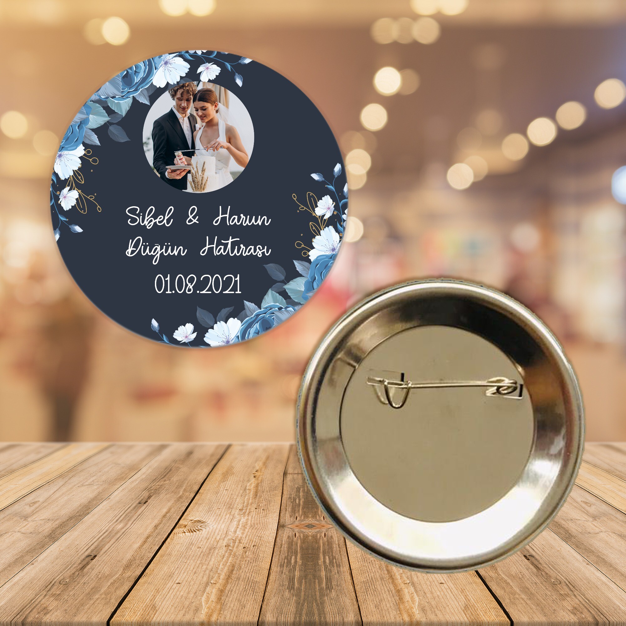 Mavi Çiçekli Söz Nişan Nikah Rozeti