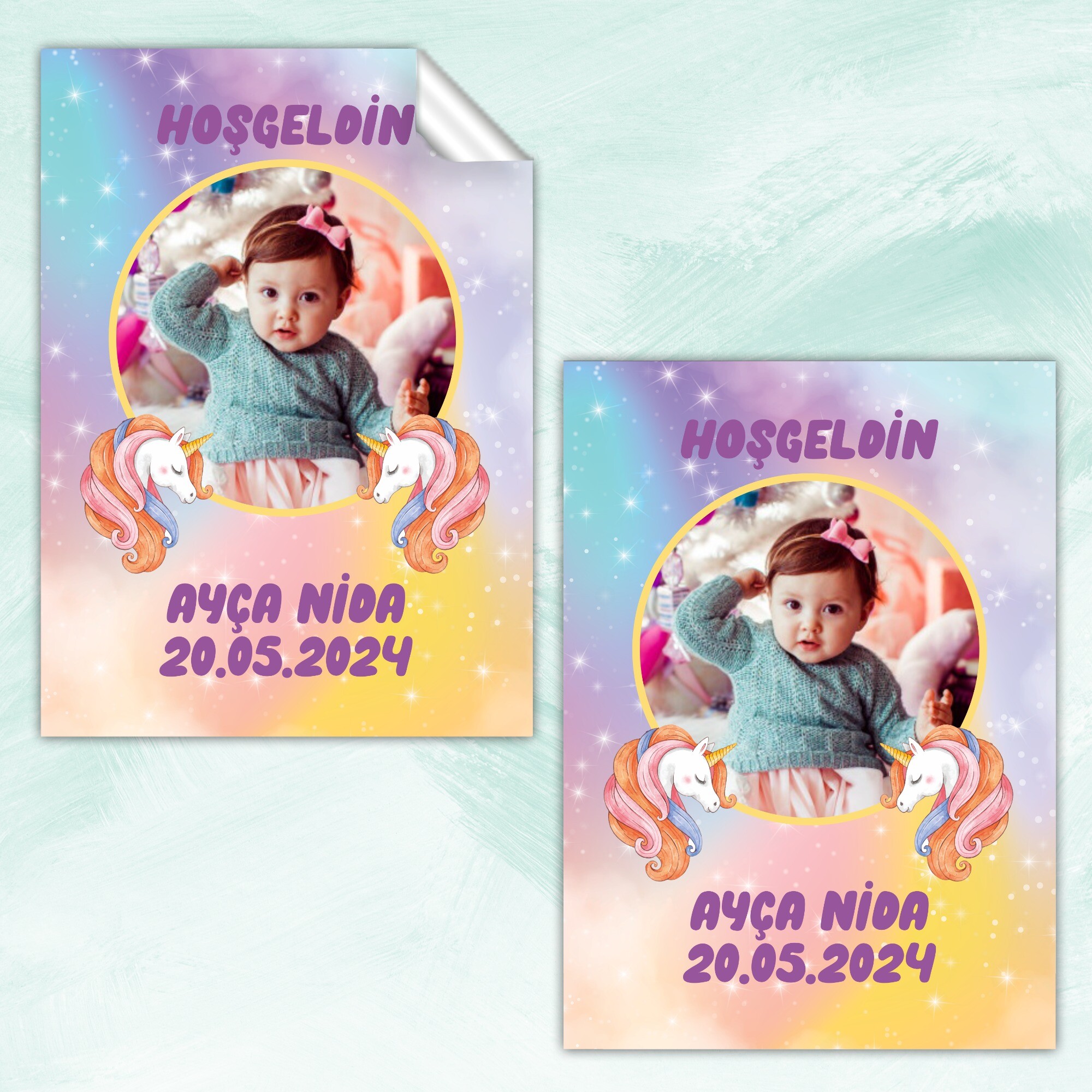 Unicorn Dikdörtgen Parti Etiketi