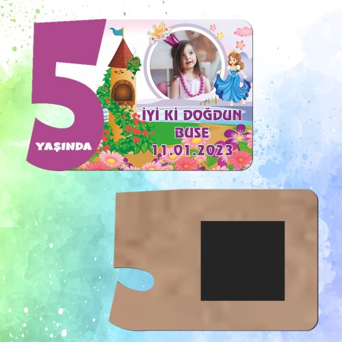 Prenses Tasarım Mor Rakamlı 5 Yaşında Magnet Ahşap