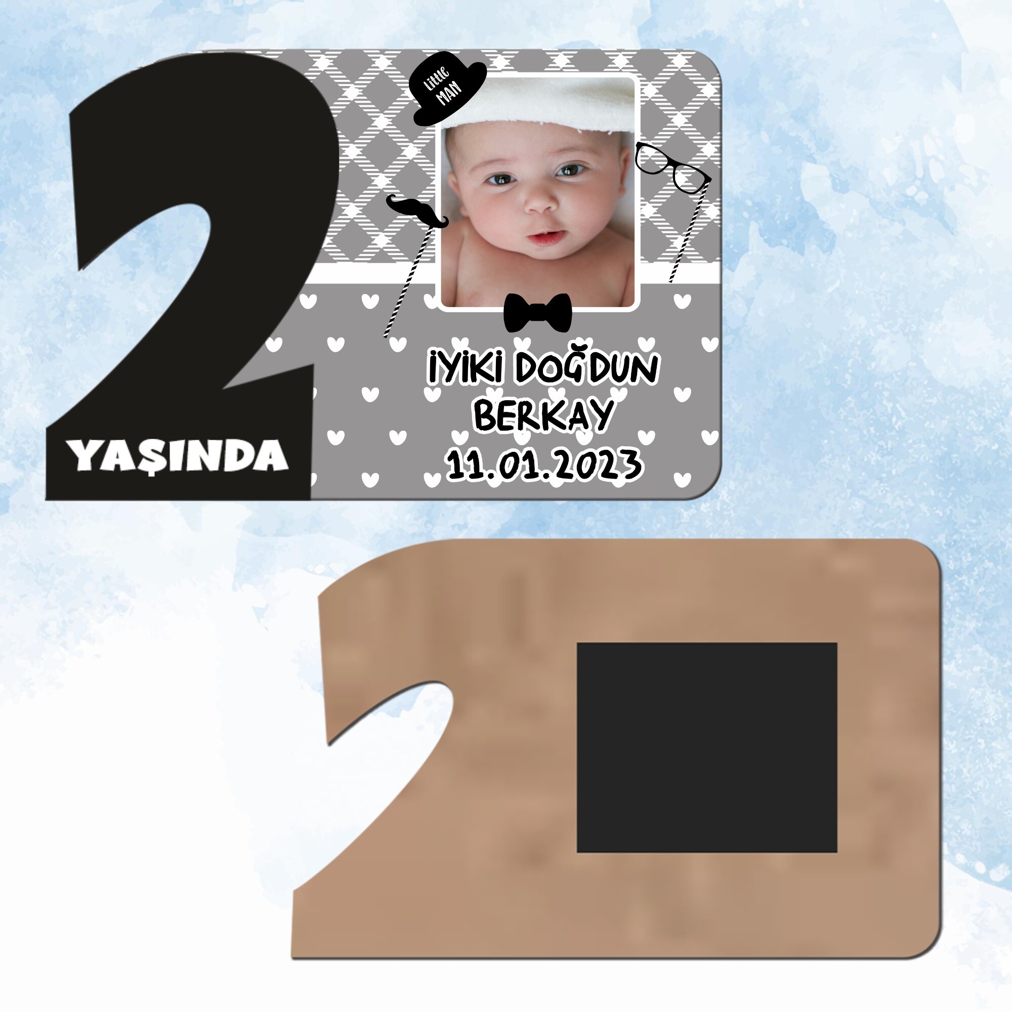 Little Man Küçük Adam 2 Yaşında Siyah Rakam Magnet Ahşap