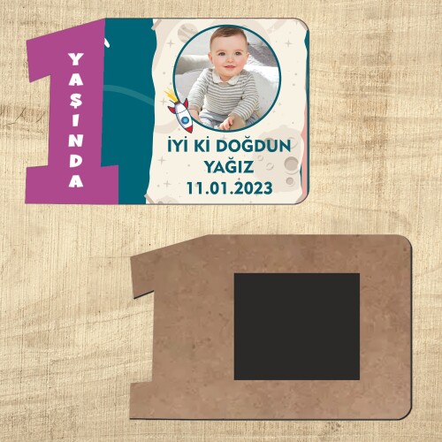 Roket Temalı İlk Yaşım Hediyesi Mor 1 Rakam Ahşap Magnet
