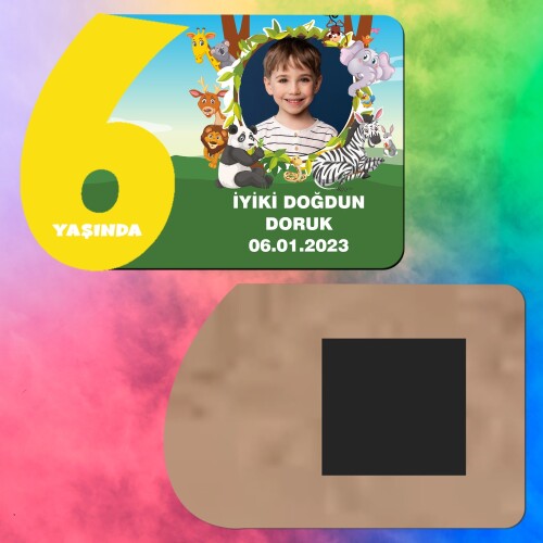 Safari Temalı 6 Yaş Sarı Rakamlı Çocuk Magneti Ahşap
