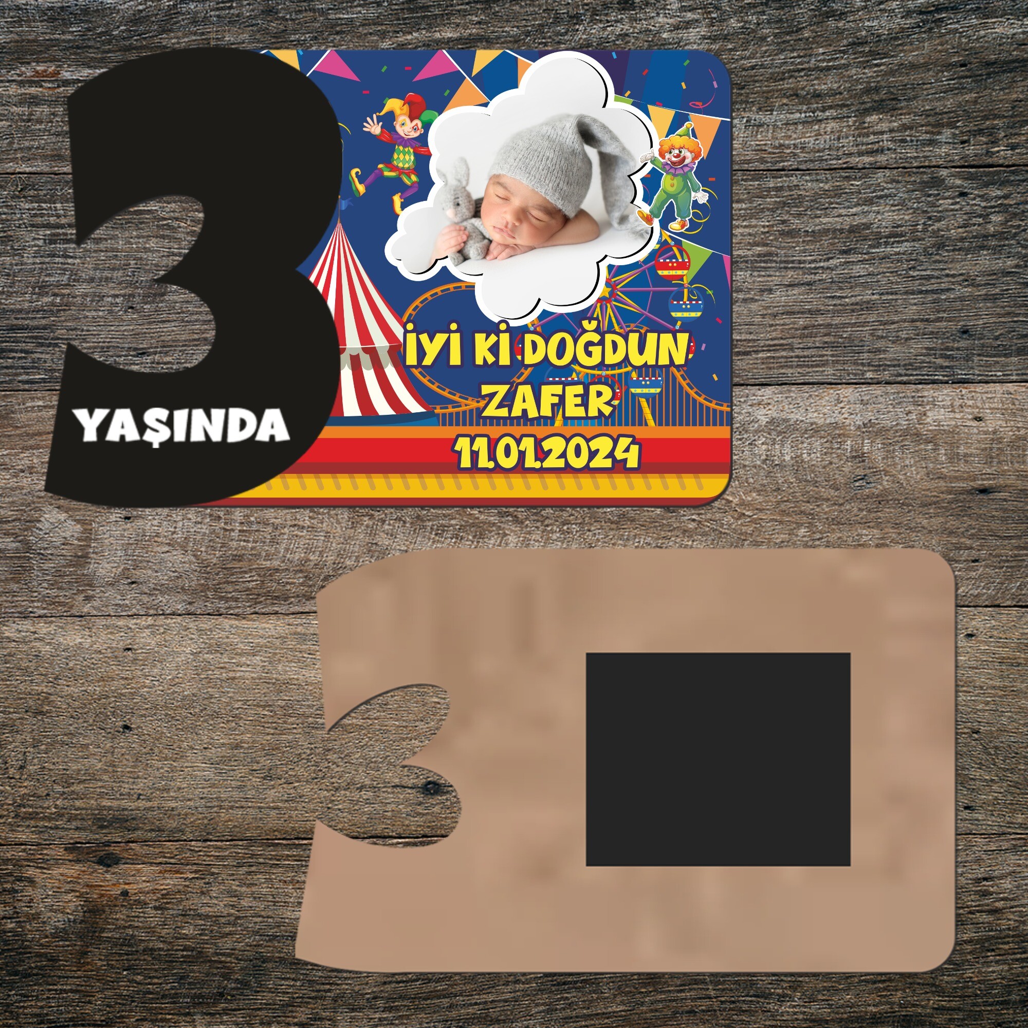 Palyaço Temalı 3 Rakamlı Hatıra Magnet Siyah