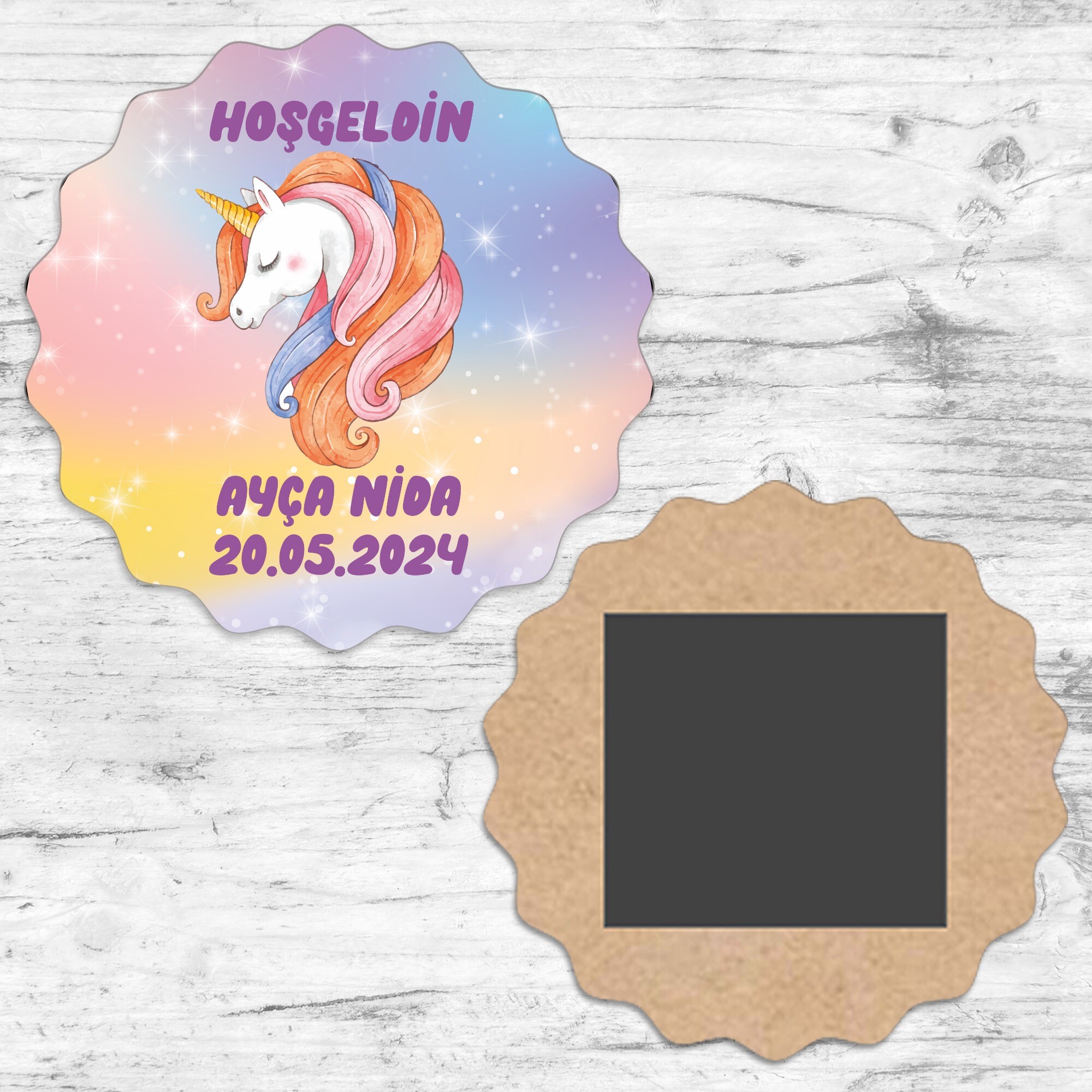 Unicorn Dalgalı Ahşap Bebek Magneti
