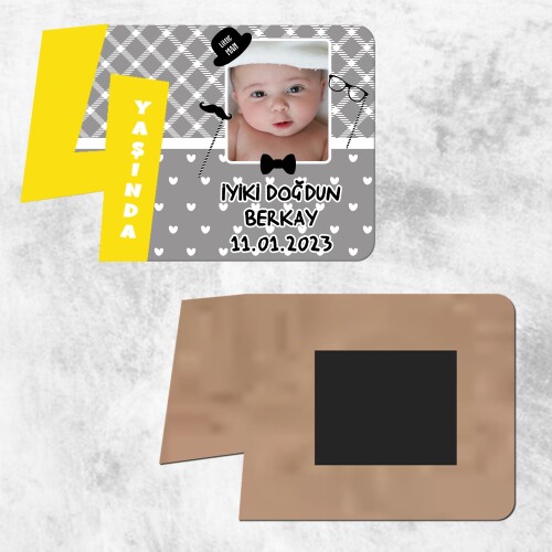 Little Man Küçük Adam 4 Yaş Rakamlı Sarı Resimli Ahşap magnet