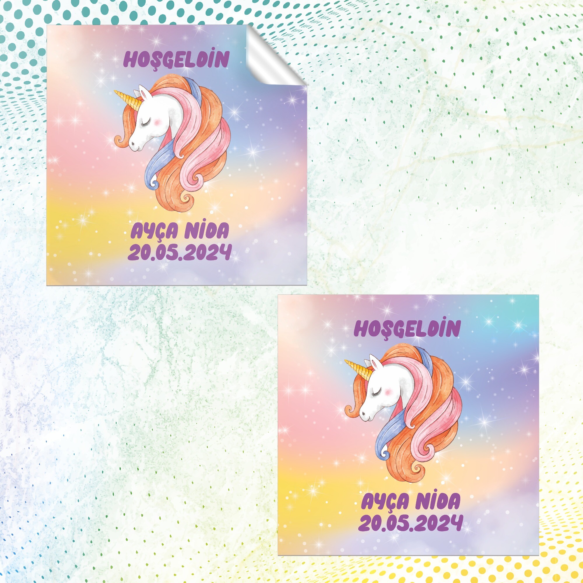 Unicorn Kare Bebek Etiketi