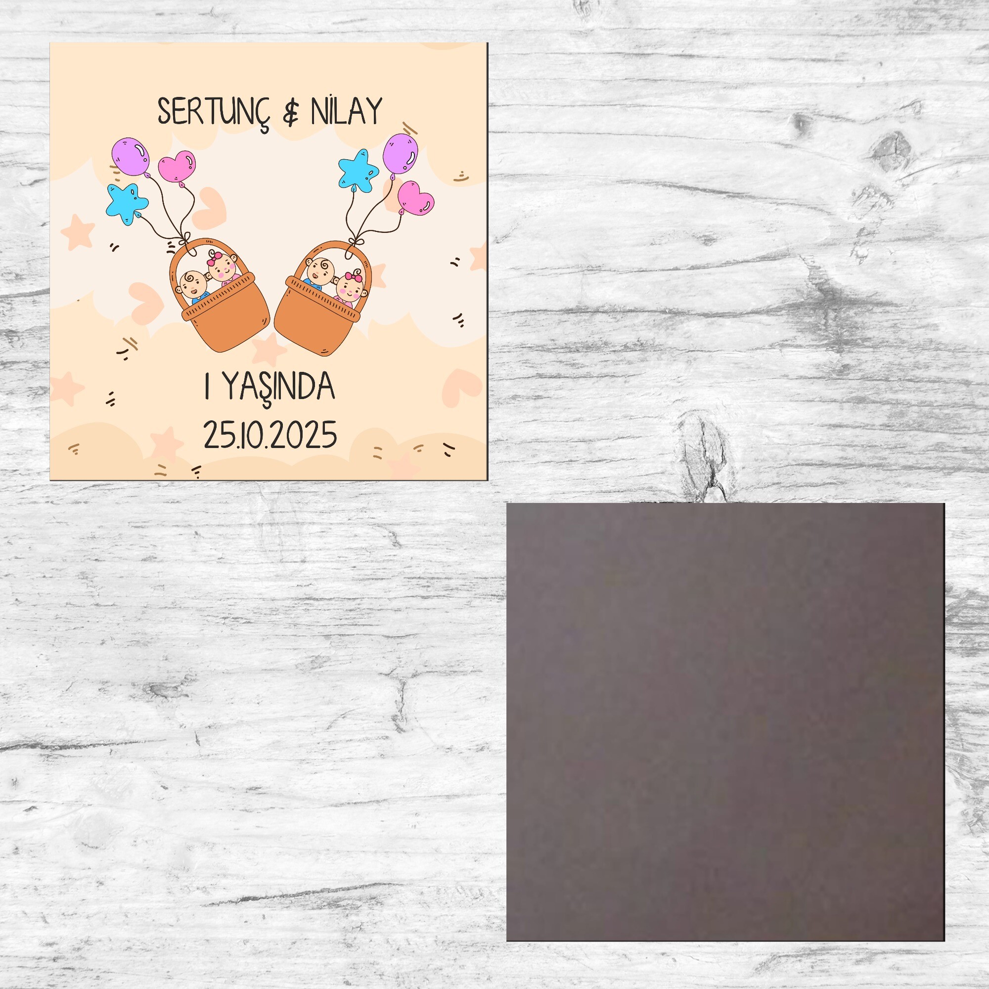 İkiz Bebek Klasik Kare Bebek Magnet