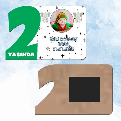 Sevimli Filli Yeşil Rakamlı 2 Yaş Hediye Ahşap Magnet