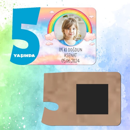 Gökkuşağı Temalı 5 Yaşında Erkek Çocuk Magnet Ahşap