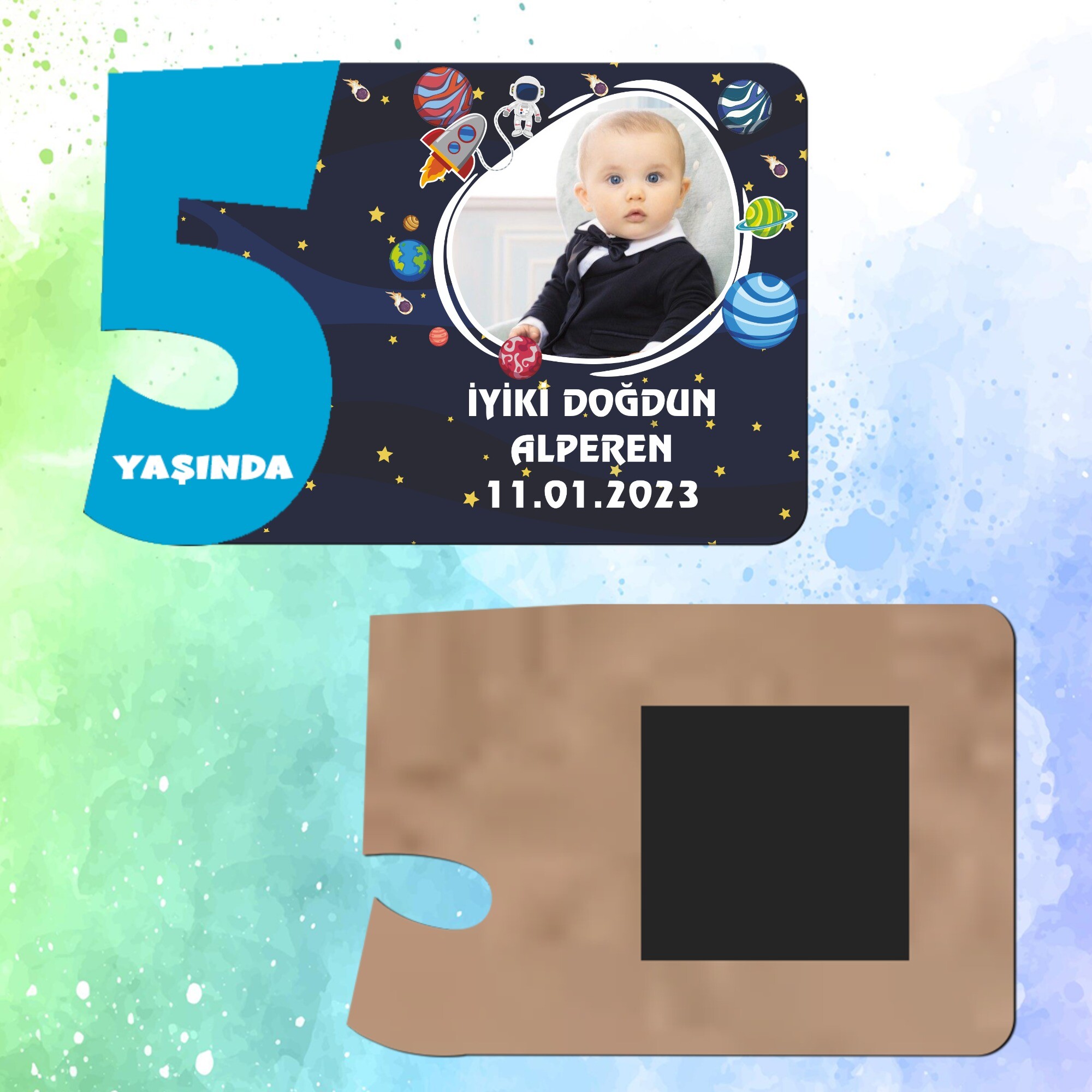 Uzay Temalı 5 Yaşında Erkek Çocuk Magnet Ahşap