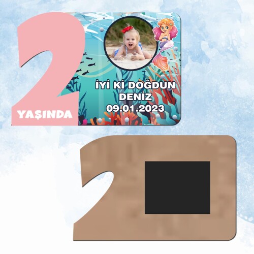 Deniz Kızı 2 Yaş Pembe Rakam Ahşap Magnet