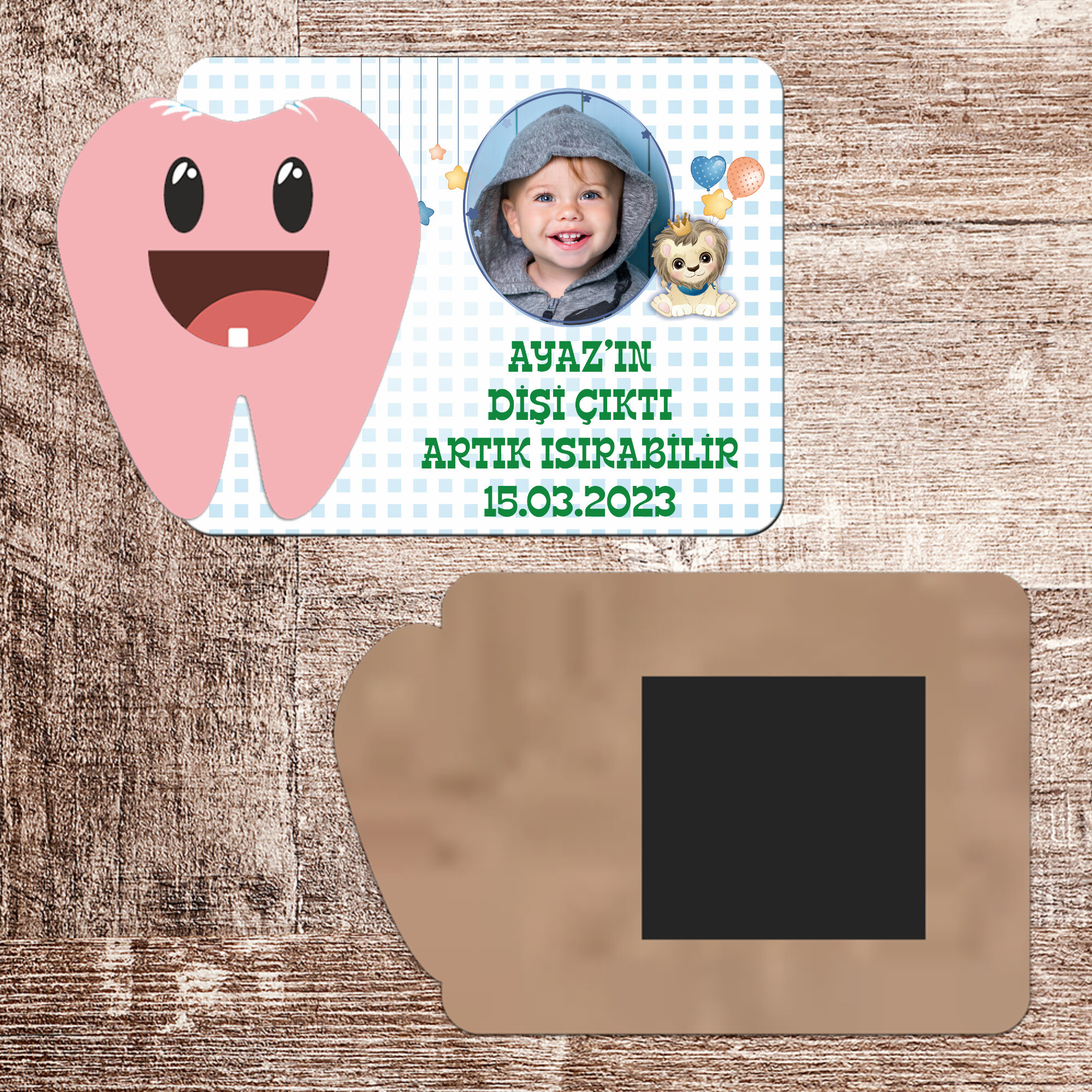 Sevimli Aslan İlk Diş Hatırası Pembe Diş Magnet Ahşap