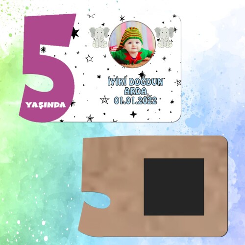 Sevimli Filli Mor Rakamlı 5 Yaşında Magnet Ahşap