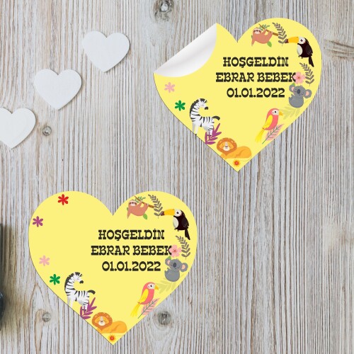 Orman Hayvanları Temalı Kalp Şeklinde Sticker Etiket