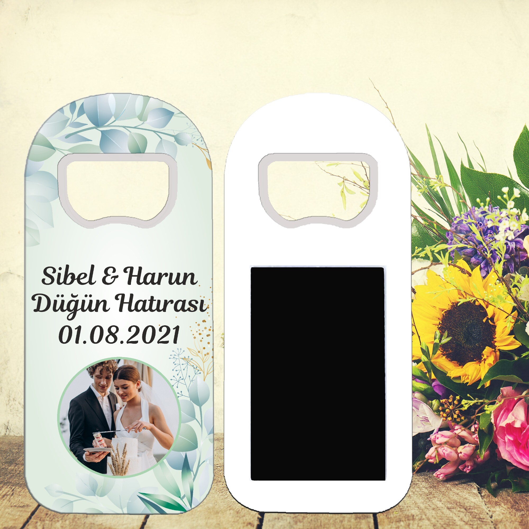 Su Yeşili Yapraklı Uzun Oval Kına Nikah Düğün Magnet