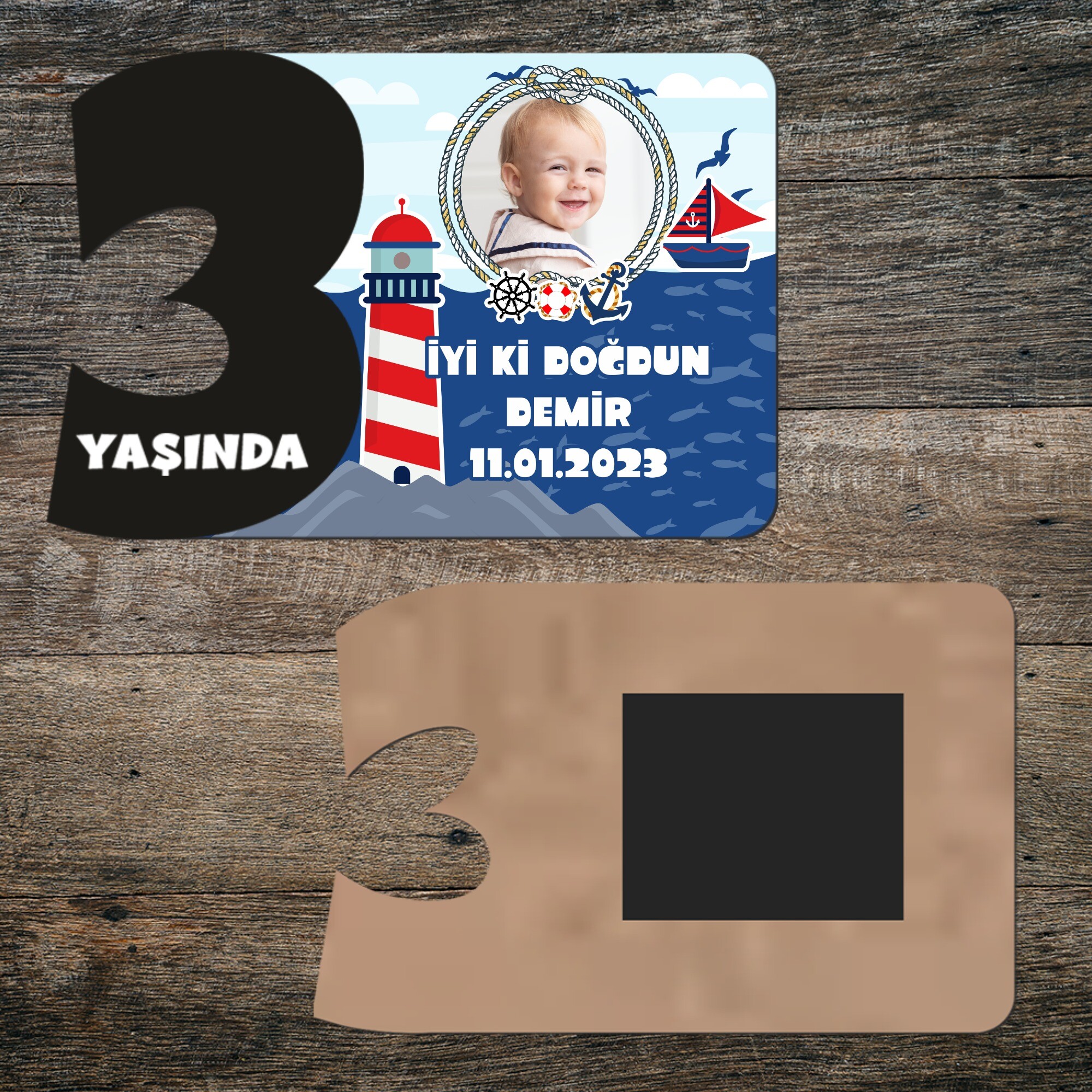 Denizci Teması 3 Rakamlı Hatıra Magnet Siyah