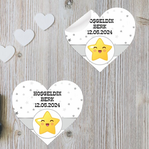 Star Temalı Kalp Şeklinde Sticker Etiket