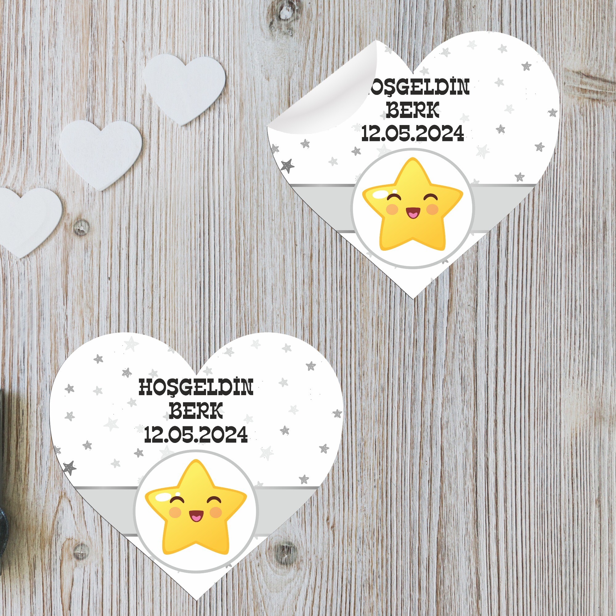 Star Temalı Kalp Şeklinde Sticker Etiket