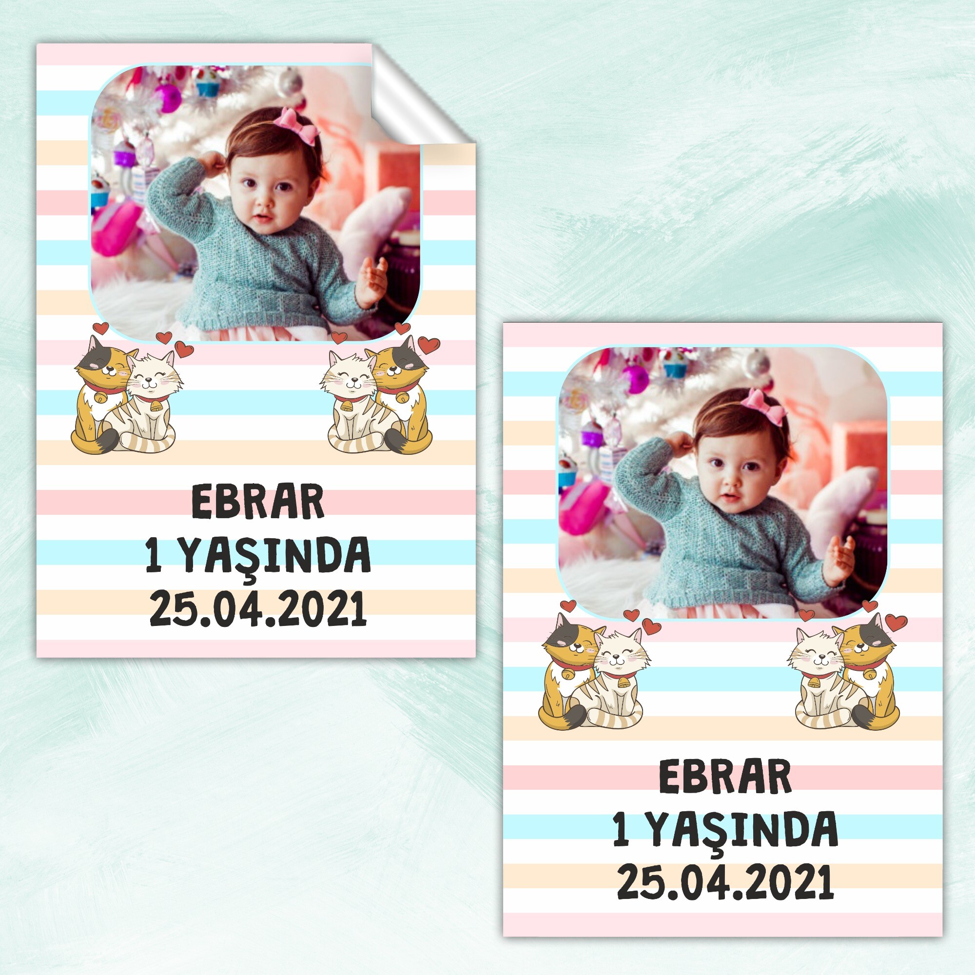 Sevimli Kediler Dikdörtgen Parti Etiketi