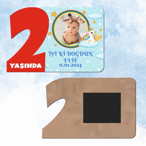 Unicornlu Kırmızı 2 Yaşında Ahşap Mıknatıslı