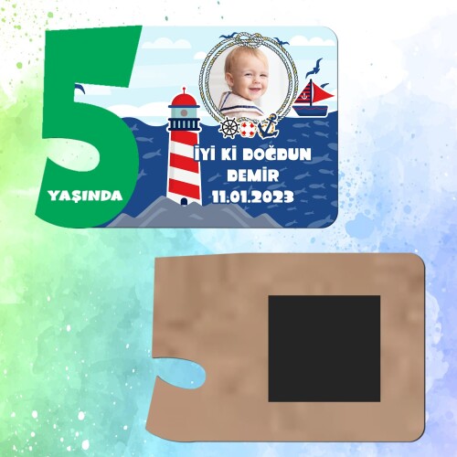 Denizci Teması Yeşil Rakamlı Ahşap 5 Yaşında Magnet