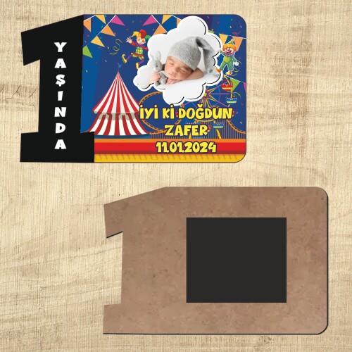 Palyaço Temalı 1 Yaşındayım Siyah Rakam Magnet Ahşap