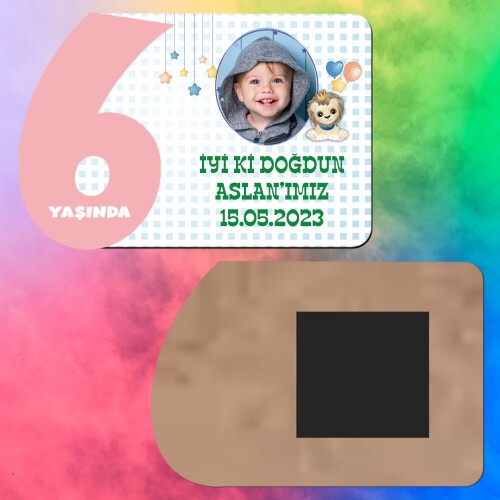 Sevimli Aslan 6 Yaş Kız Çocuk Ahşap Pembe Rakam Magnet