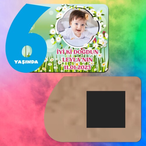 Papatya ve Laleli 6 Yaş Erkek Çocuk Ahşap Mavi Rakam Magnet