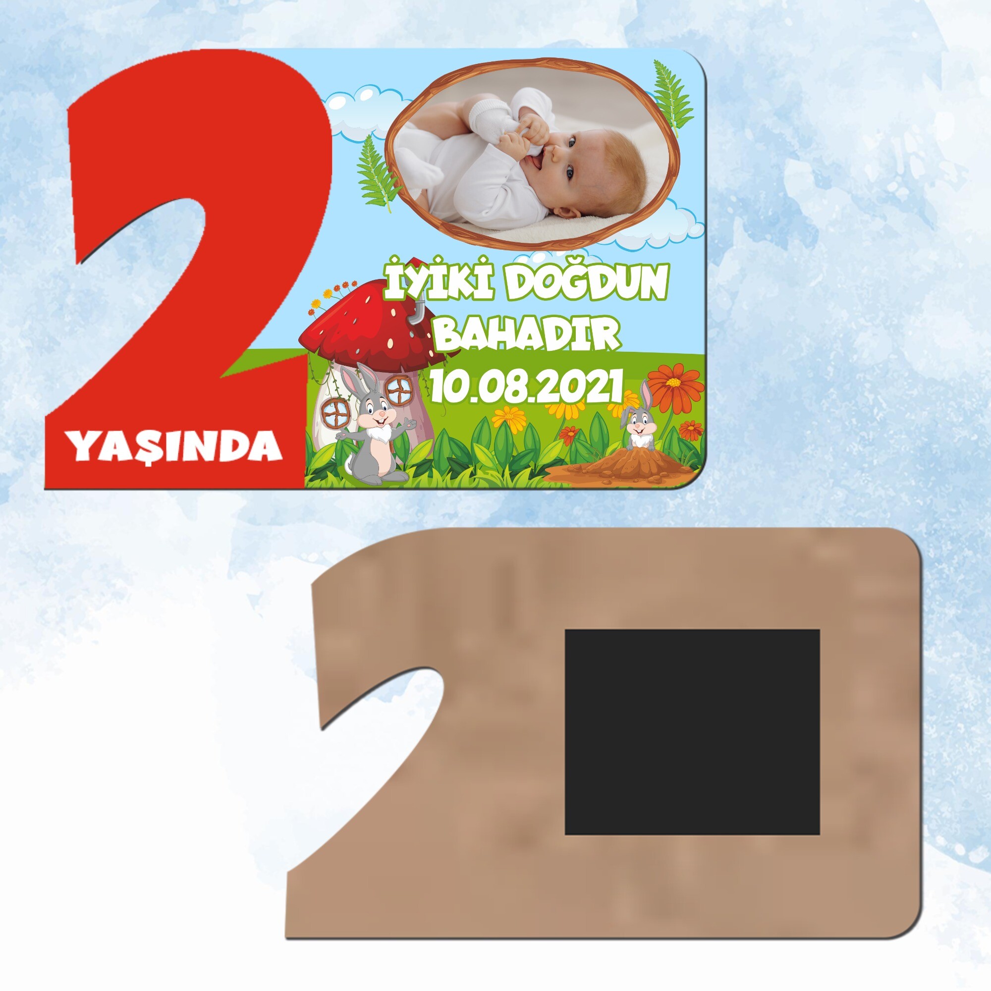 Sevimli Tavşan Kırmızı 2 Yaşında Ahşap Mıknatıslı