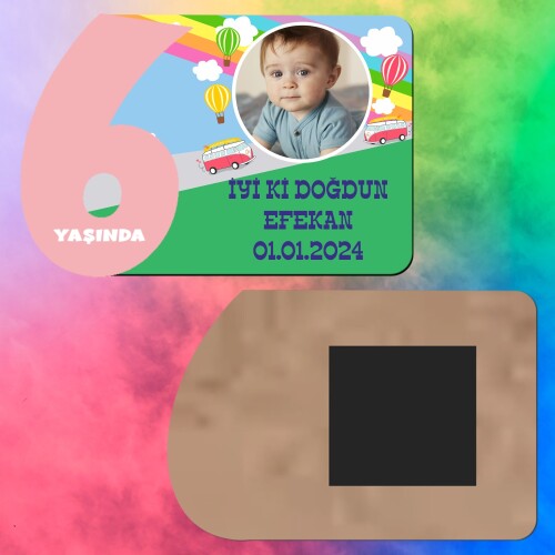 Otobüslü 6 Yaş Kız Çocuk Ahşap Pembe Rakam Magnet