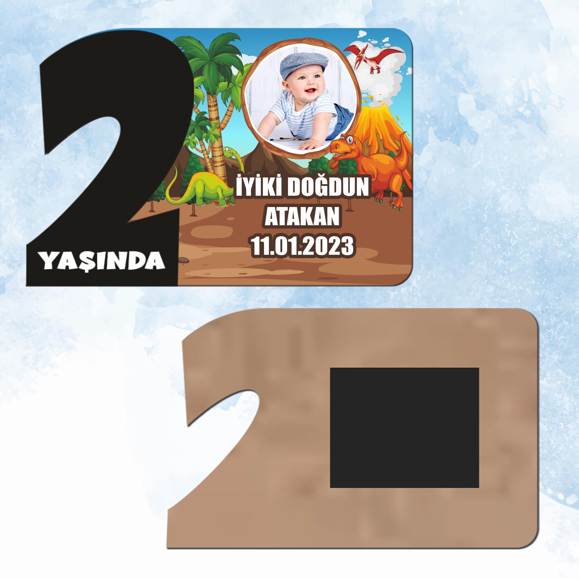 Dinazor Temalı 2 Yaşında Siyah Rakam Magnet Ahşap