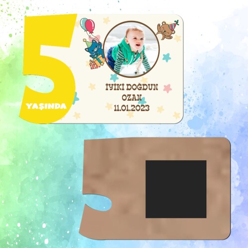 Ayı Figürlü 5 Yaşında Magnet Sarı Rakam