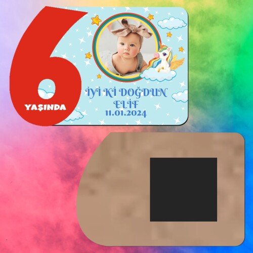 Unicornlu 6 Yaş Kırmızı Rakamlı Ahşap Magnet