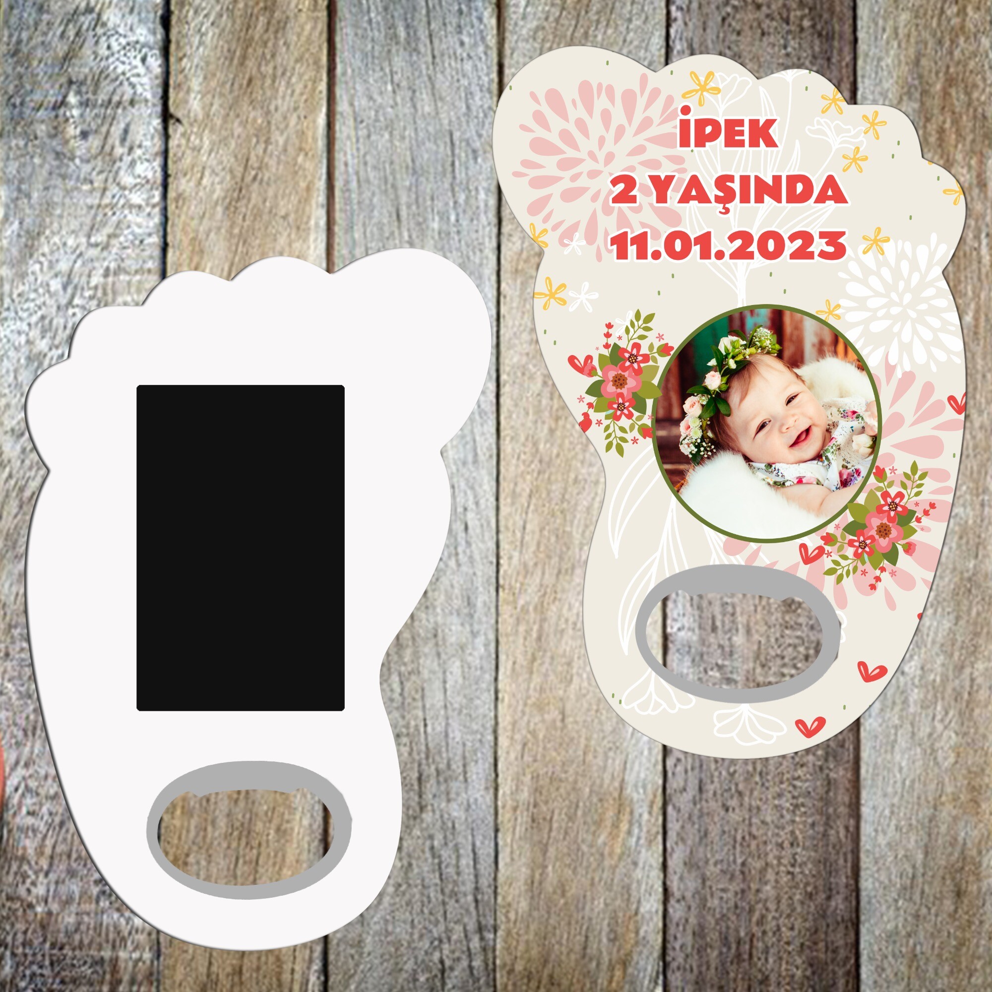 Çiçekli Ayak Şeklinde Magnet Açacak